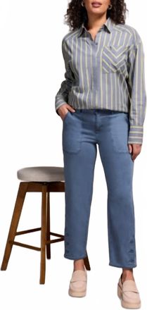 Tribal Button Vent Fly Front Ankle Pants In Slate Blue
