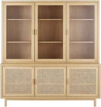 Maisons du monde Aparador de 3 puertas de vidrio y trenzado de rat&aacute;n 180 cm