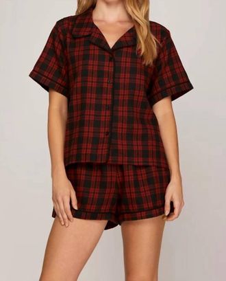 She + Sky Flannel Pajama Set In Red