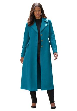 Roaman's Plus Size Long Tailored Wool Blend Coat in Deep Teal at Nordstrom, Size 22