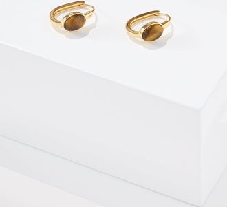 Talbots Cabochon Hoop Earrings - Tigers Eye /Gold - 001 Talbots