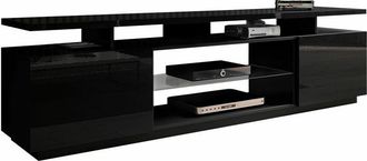 Mirjan24 Mobilier1 - Mueble Tv Charlotte 138, Negro + Negro Brillante, N&uacute;mero De Puertas: 0, N&uacute;mero De Cajones: 0, 180x56x40cm