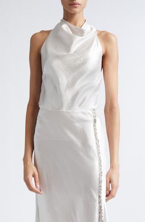 Jason Wu Embellished Cowl Back Washed Twill Halter Top in Oyster at Nordstrom, Size 14