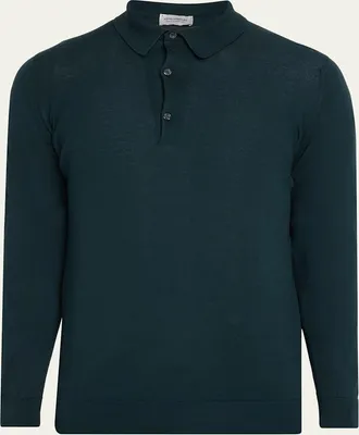 John Smedley Mens Solid Long-Sleeve Polo Shirt