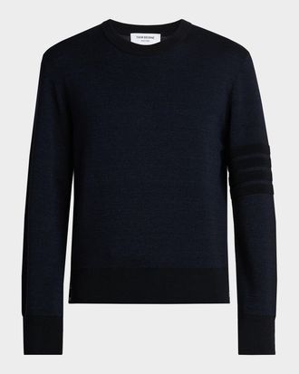 Thom Browne Men & apos;s Ottoman Stitch 4-Bar Stripe Wool-Linen-Cotton Crewneck Sweater