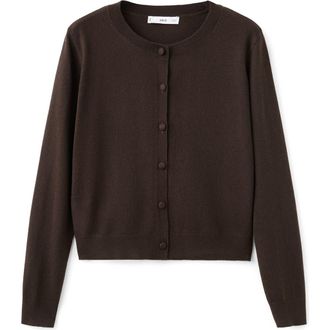 Mango Covered Button Crewneck Cardigan in Chocolate at Nordstrom, Size Small