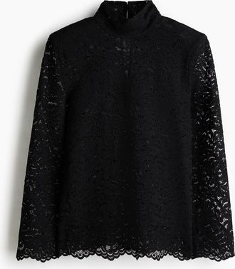 H&M Shoulder-pad lace blouse - Schwarz