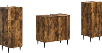 vidaXL Juego De Gabinete De Ba&ntilde;o De 2 Piezas Zwolle Roble Ahumado Vidaxl