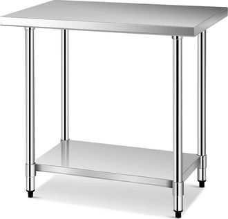Costway Costway - Mesa De Trabajo Acero Inoxidable Cocina, Mesa Con Estante Para Preparaci&oacute;n De Alimentos (122 X 61x 90 Cm)