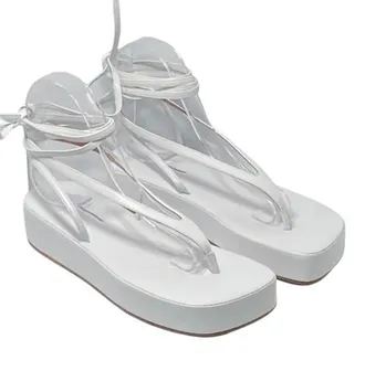 Amina Muaddi White Leather Tie Sandals Size 37