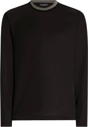 Dolce & Gabbana Long Sleeve T-Shirts, male, Black, XL, Contrast Trim LS Shirt in Black