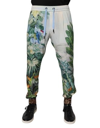 Dolce & Gabbana Mens Multicolor Tropical Jogger Sweatpants Pants Silk