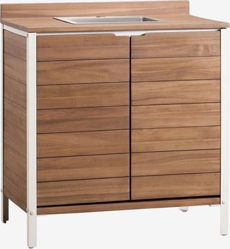 Sklum M&oacute;dulo De Almacenaje Con Fregadero Para Cocina De Exterior En Madera De Acacia Y Aluminio Reggie Sklum