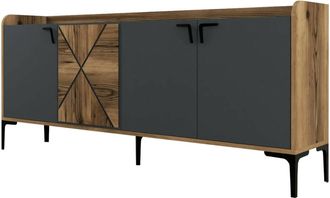 Dmora Credenza Deneb, Buffet Da Soggiorno, Madia Da Salotto, Dispensa Da Cucina, 180x35h78 Cm, Noce E Antracite, Con Imballo Rinforzato, Con Imballo Rinforz