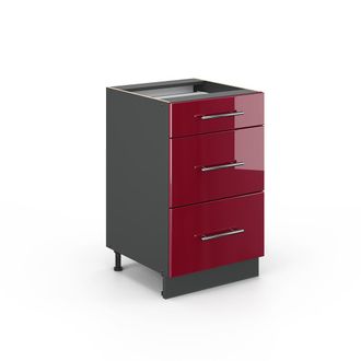 Vicco Mueble Bajo De Cocina Fame-line, Rojo Burdeos Alto Brillo, 50 Cm Sin Encimera, Vicco