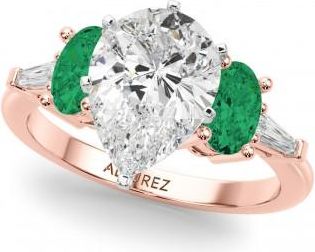 Allurez Pear Lab Grown Diamond & Oval Emerald Engagement Ring 14K Rose Gold (3.98ct)