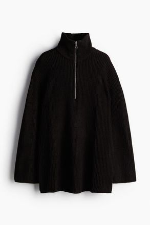 H&M Chunky-knit Zip-top Jumper in Black at Nordstrom, Size Xx-Small