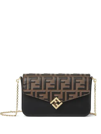 Fendi FF-embossed flap wallet-on-chain - Black