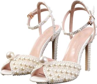 Generic Women Pearl High Heel Sandals Peep Toe Elegant Casual Wedding Bridal Bridesmaid Shoes