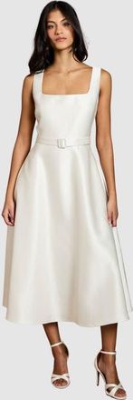 Coast Petite Belted Midi Dress in Champagne at Nordstrom, Size 12