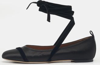 Malone Souliers Black Satin Spncer Ankle Wrap Ballet Flats
