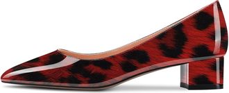 Castamere Women Low Kitten Chunky Block Heel Pointed Toe Slip-on Pumps Court Shoe Classic Cute Dress 3.5 CM Heels Red Leopard 7.5 UK