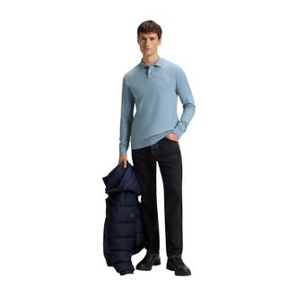 HUGO BOSS Herenpolo met lange mouwen en Passerby-logo (Lichtblauw)