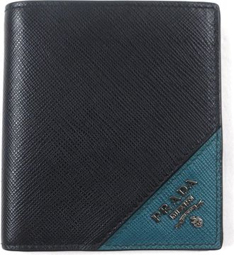 Prada Black Green Saffiano Bill Wallet (Bi-Fold) (Pre-Owned)