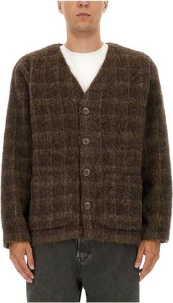 Our Legacy Geruite Cardigan - Heren - Vesten - Bruin - XL - Wol - Truien & Vesten