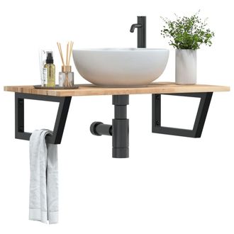 Berkfield Home Basin Shelf Wall Mounted Steel & Solid Wood Acacia in Brown