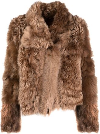Yves Salomon shearling stand up-collar jacket - women - Lambskin/Lamb Fur - 38 - Brown