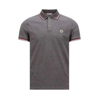 Moncler Polo Shirts, male, Gray, Size: M Tricolor-Trimmed Cotton Piquet Polo Shirt