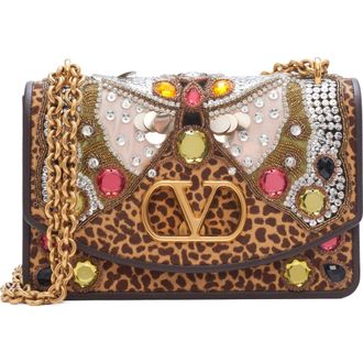 Valentino Garavani DeVain Embellished Genuine Calf Hair Shoulder Bag in Brown Multi at Nordstrom