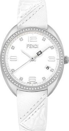 Fendi Womens Momento Fendi Diamond Bezel Leather Strap Watch, 34mm - 0.35 ctw in Stainless Steel at Nordstrom Rack