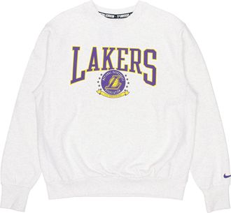 Nike Mens Nike NBA Los Angeles Lakers Fleece Lined Stay Warm Pullover Round Neck Sports Gray White DN4905-051