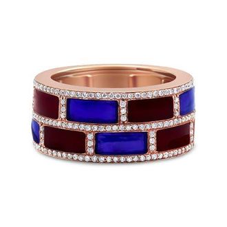 House of Brilliance 18K Rose Gold Red and Blue Enamel and 1/2 Cttw Diamond Band Ring in Pink at Nordstrom, Size 7