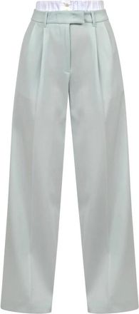 Liviana Conti Gabardine broek met dubbele taille - Dames - Wijde Broeken - Groen - 2XL - Katoen - Broeken