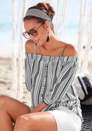 Lascana Womens Striped Cold Shoulder Blouse