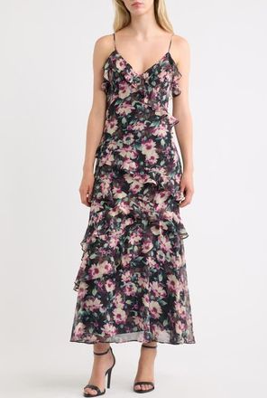 Lulus Luella Ruffle Maxi Dress in Black Multi at Nordstrom, Size X-Large
