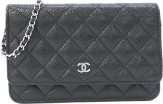 Chanel Black Bordeaux Grained Calfskin Chain/Shoulder Wallet (Pre-Owned)