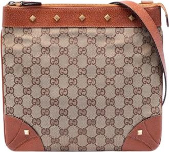 Gucci Pre-owned Canvas Crossbody Tas - Dames - Vintage Schoudertas - Beige - ONE Size - Leer - Vintage
