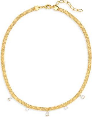 Nordstrom Cubic Zirconia Charm Mesh Collar Necklace in Clear- Gold at Nordstrom Rack