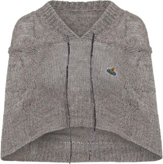 Vivienne Westwood Beige Tweed Hoodie Rubina Style - Dames - V-hals truien - Grijs - M - Tweed - Truien & Vesten