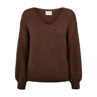 Americandreams Milana LS Mohair Knit - Dames - V-hals truien - Bruin - M - Wol - Truien & Vesten