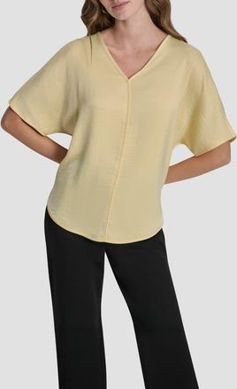 DKNY Short Sleeve Woven Top in Buttercream at Nordstrom, Size X-Large
