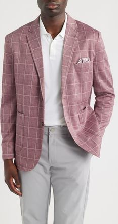 Johnston & Murphy Game Day XC Flex Pinnacle Red Windowpane Check Knit Sport Coat in Burgundy Plaid at Nordstrom, Size X-Large