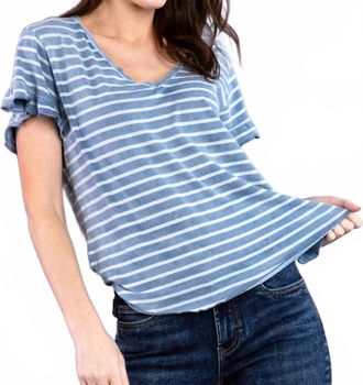 BILLY T Ruffle V-Neck Tee In Denim Stripes