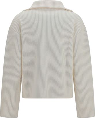 Courr&egrave;ges Womens Ribbed Zip Sweater Heritage White Merino Wool Ovis Aries
