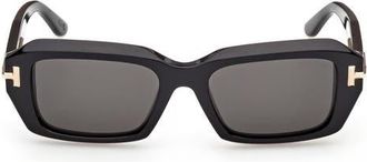 Tom Ford 53mm Rectangular Sunglasses in Shiny Black Gold /Smoke at Nordstrom