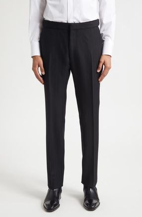 Tom Ford Flat Front Wool Herringbone Trousers in Naa Black at Nordstrom, Size 38 Us